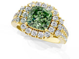 Yellow gold Fancy Green Cushion  Cut Double Halo Diamond Engagement Ring with Pave Band and Four-Prong Setting_61
