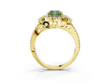 Yellow gold Fancy Green Cushion  Cut Double Halo Diamond Engagement Ring with Pave Band and Four-Prong Setting_63