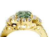 Yellow gold Fancy Green Cushion  Cut Double Halo Diamond Engagement Ring with Pave Band and Four-Prong Setting_64