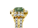 Yellow gold Fancy Green Cushion  Cut Double Halo Diamond Engagement Ring with Pave Band and Four-Prong Setting_65