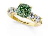 Yellow gold Fancy Green Cushion  Cut Five-Stone Prong Set Diamond Ring with Classic Band_33