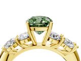 Yellow gold Fancy Green Cushion  Cut Five-Stone Prong Set Diamond Ring with Classic Band_36
