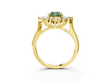 Yellow gold Fancy Green Cushion Cut Halo Diamond Cluster Ring with Marquise and Round Stones on a White Gold Band with Prong Setting_3