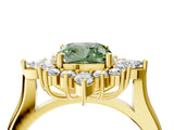 Yellow gold Fancy Green Cushion Cut Halo Diamond Cluster Ring with Marquise and Round Stones on a White Gold Band with Prong Setting_4