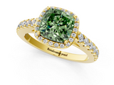 Yellow gold Fancy Green Cushion  Cut Halo Diamond Engagement Ring with Pave Band and Four-Prong Setting_29