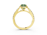 Yellow gold Fancy Green Cushion  Cut Halo Diamond Engagement Ring with Pave Band and Four-Prong Setting_31