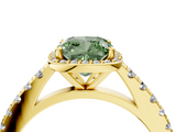 Yellow gold Fancy Green Cushion  Cut Halo Diamond Engagement Ring with Pave Band and Four-Prong Setting_32
