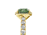 Yellow gold Fancy Green Cushion  Cut Halo Diamond Engagement Ring with Pave Band and Four-Prong Setting_33