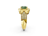 Yellow gold Fancy Green Cushion Cut Halo Diamond Engagement Ring with Pave Split Shank and Four-Prong Setting_2