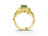 Yellow gold Fancy Green Cushion Cut Halo Diamond Engagement Ring with Pave Split Shank and Four-Prong Setting_3