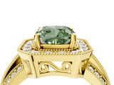 Yellow gold Fancy Green Cushion Cut Halo Diamond Engagement Ring with Pave Split Shank and Four-Prong Setting_4