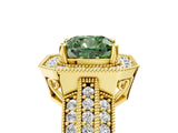 Yellow gold Fancy Green Cushion Cut Halo Diamond Engagement Ring with Pave Split Shank and Four-Prong Setting_5
