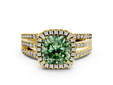 Yellow gold Fancy Green Cushion  Cut Halo Diamond Engagement Ring with Split Shank and Four-Prong Setting_20