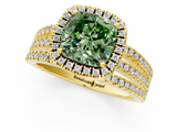Yellow gold Fancy Green Cushion  Cut Halo Diamond Engagement Ring with Split Shank and Four-Prong Setting_21