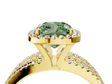 Yellow gold Fancy Green Cushion  Cut Halo Diamond Engagement Ring with Split Shank and Four-Prong Setting_24
