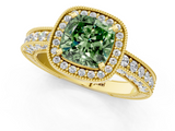 Yellow gold Fancy Green Cushion  Cut Halo Diamond Pave Band Ring with Four-Prong Setting_46