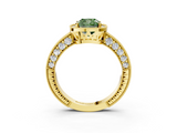 Yellow gold Fancy Green Cushion  Cut Halo Diamond Pave Band Ring with Four-Prong Setting_48