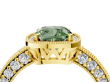 Yellow gold Fancy Green Cushion  Cut Halo Diamond Pave Band Ring with Four-Prong Setting_49