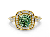 Yellow gold Fancy Green Cushion  Cut Halo Diamond Pave Band with Four-Prong Setting_37