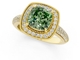 Yellow gold Fancy Green Cushion  Cut Halo Diamond Pave Band with Four-Prong Setting_38
