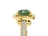 Yellow gold Fancy Green Cushion  Cut Halo Diamond Pave Band with Four-Prong Setting_42