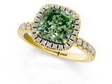 Yellow gold Fancy Green Cushion Cut Halo Diamond Pave Band with Prong Setting_1