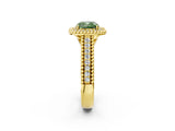Yellow gold Fancy Green Cushion Cut Halo Diamond Ring with Beaded Split Shank and Four-Prong Setting_2