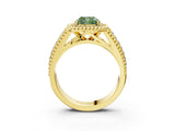 Yellow gold Fancy Green Cushion Cut Halo Diamond Ring with Beaded Split Shank and Four-Prong Setting_3
