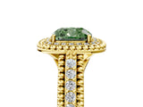 Yellow gold Fancy Green Cushion Cut Halo Diamond Ring with Beaded Split Shank and Four-Prong Setting_5