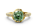 Yellow gold Fancy Green Cushion  Cut Halo Diamond Ring with Channel Set Band and Four-Prong Setting_32