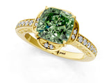 Yellow gold Fancy Green Cushion  Cut Halo Diamond Ring with Channel Set Band and Four-Prong Setting_33