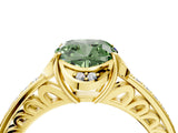 Yellow gold Fancy Green Cushion  Cut Halo Diamond Ring with Channel Set Band and Four-Prong Setting_36