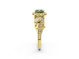 Yellow gold Fancy Green Cushion Cut Halo Diamond Ring with Milgrain and Bezel Accents on a Split Shank Band_14