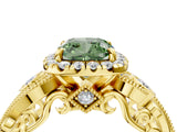 Yellow gold Fancy Green Cushion Cut Halo Diamond Ring with Milgrain and Bezel Accents on a Split Shank Band_16