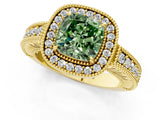 Yellow gold Fancy Green Cushion  Cut Halo Diamond Ring with Pavé Band and Four-Prong Setting_69
