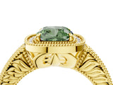 Yellow gold Fancy Green Cushion  Cut Halo Diamond Ring with Pavé Band and Four-Prong Setting_72
