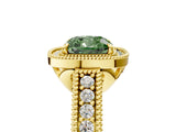 Yellow gold Fancy Green Cushion  Cut Halo Diamond Ring with Pavé Band and Four-Prong Setting_73