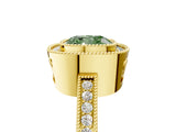 Yellow gold Fancy Green Cushion  Cut Halo Diamond Ring with Pavé Band and Milgrain Prong Setting_37