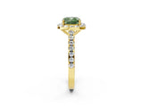 Yellow gold Fancy Green Cushion Cut Halo Diamond Ring with Pavé Band and Three-Prong Setting_2