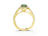 Yellow gold Fancy Green Cushion Cut Halo Diamond Ring with Pavé Band and Three-Prong Setting_3