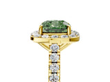 Yellow gold Fancy Green Cushion Cut Halo Diamond Ring with Pavé Band and Three-Prong Setting_5