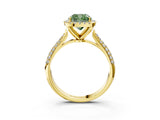 Yellow gold Fancy Green Cushion Cut Halo Diamond Ring with Pavé Band_3