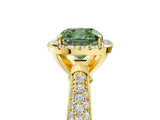 Yellow gold Fancy Green Cushion Cut Halo Diamond Ring with Pavé Band_5