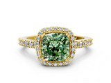 Yellow gold Fancy Green Cushion  Cut Halo Diamond Ring with Pave Band and Four-Prong Setting_23