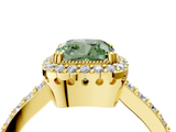 Yellow gold Fancy Green Cushion  Cut Halo Diamond Ring with Pave Band and Four-Prong Setting_27