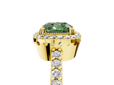 Yellow gold Fancy Green Cushion  Cut Halo Diamond Ring with Pave Band and Four-Prong Setting_28