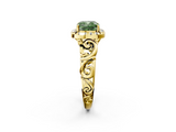 Yellow gold Fancy Green Cushion  Cut Halo Diamond Ring with Scrollwork Band and Four-Prong Setting_81
