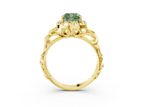 Yellow gold Fancy Green Cushion  Cut Halo Diamond Ring with Scrollwork Band and Four-Prong Setting_82