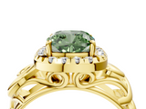 Yellow gold Fancy Green Cushion  Cut Halo Diamond Ring with Scrollwork Band and Four-Prong Setting_83
