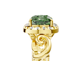 Yellow gold Fancy Green Cushion  Cut Halo Diamond Ring with Scrollwork Band and Four-Prong Setting_84